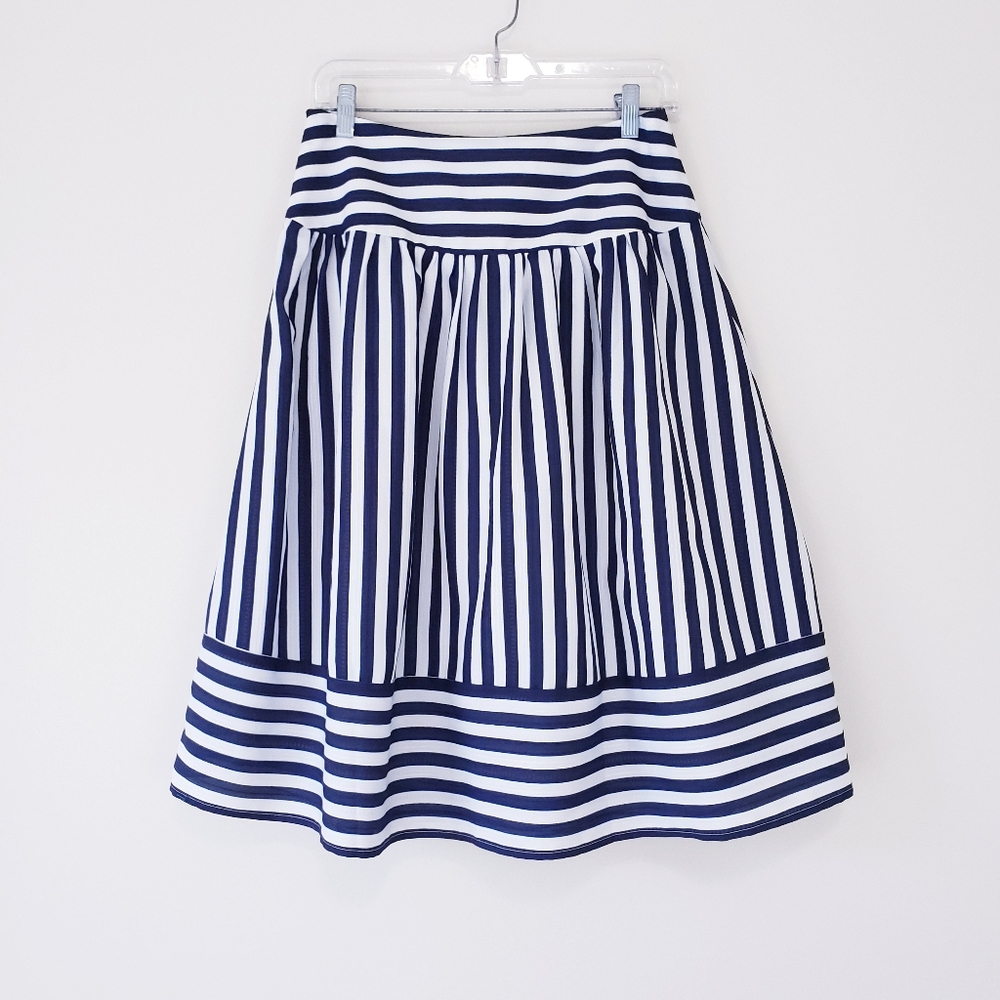 Anthropologie Maeve High Seas Blue White Striped Skirt Size Medium Full A-Line - Picture 8 of 8